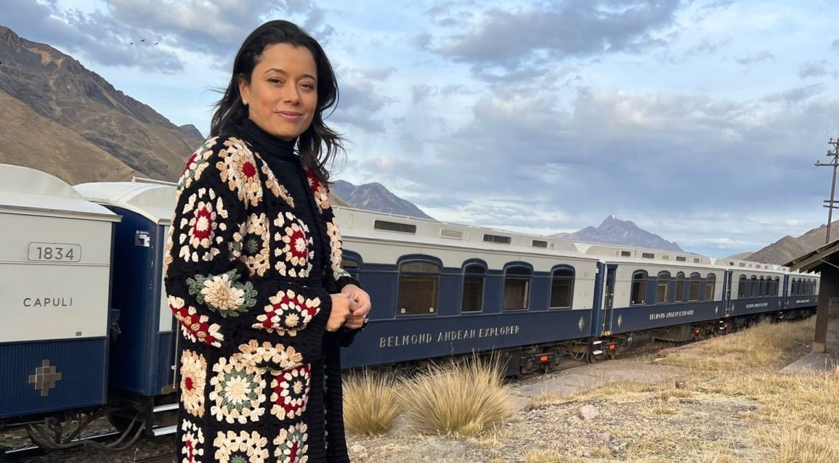 Daniela Filomeno em viagem pelo Peru a bordo do Belmond Andean Explorer