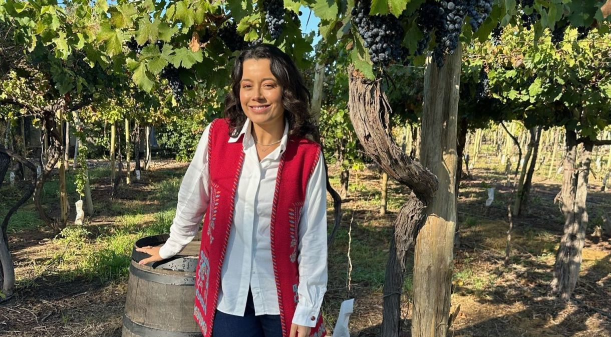 Daniela Filomeno pelos vinhedos de Mendoza; região produz cerca de 78% de todo vinho da Argentina