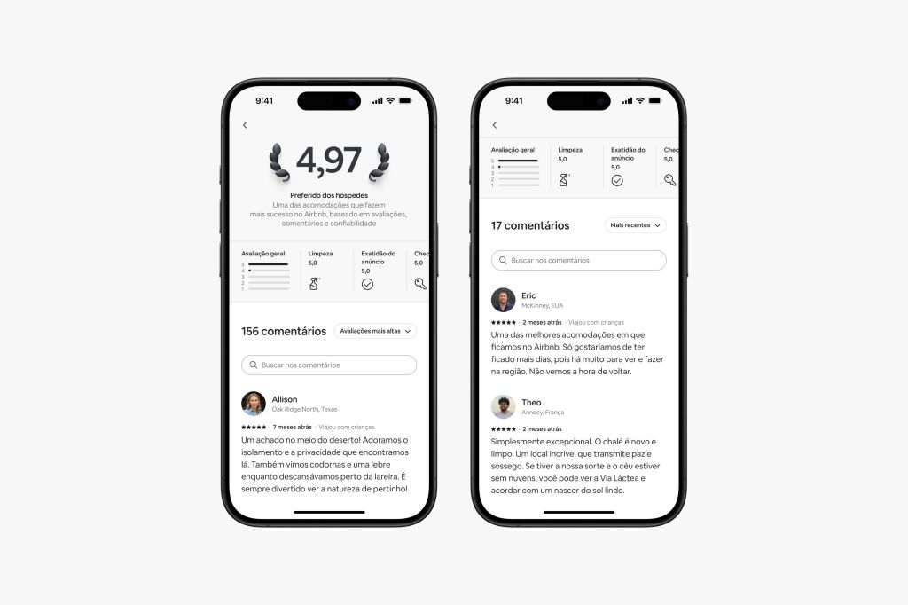 Demonstração dos comentários e avaliações no Airbnb 