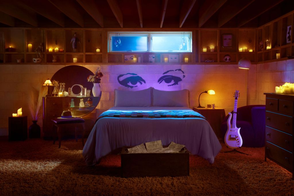 Quarto dentro da casa do filme Purple Rain, em Mineápolis, nos Estados Unidos