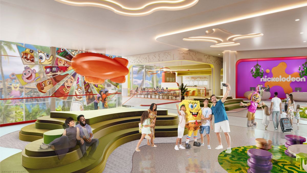 Projeto de como deverá ser o lobby do resort Nickelodeon Hotels & Resorts em Orlando
