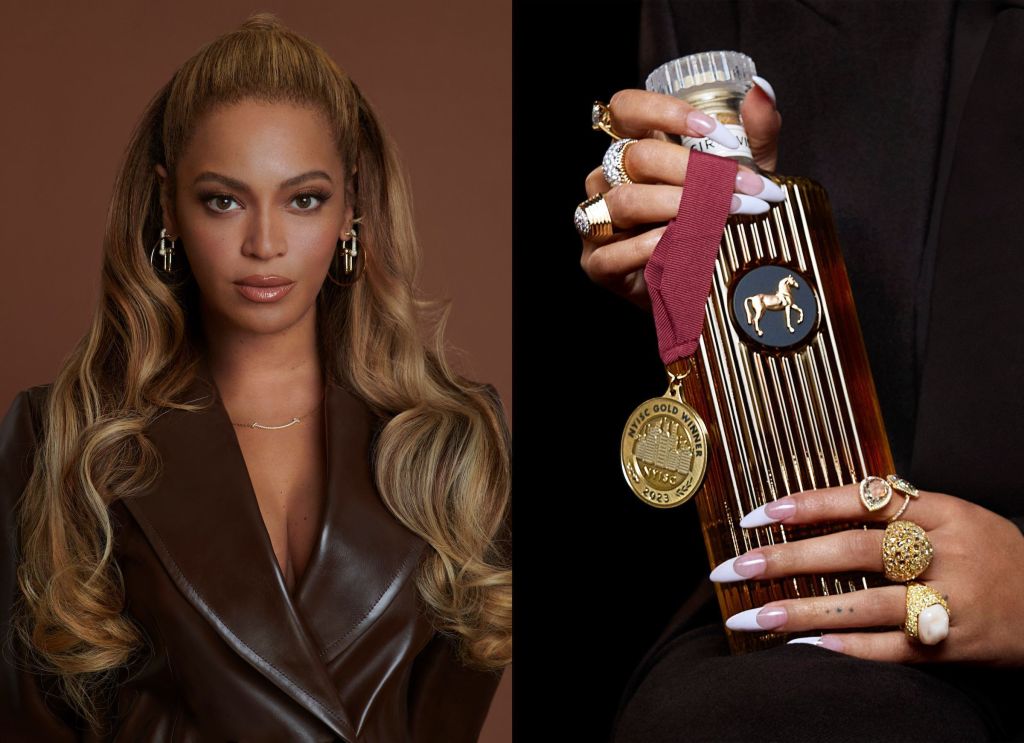 Cantora Beyoncé e garrafa de whisky de sua marca SirDavis