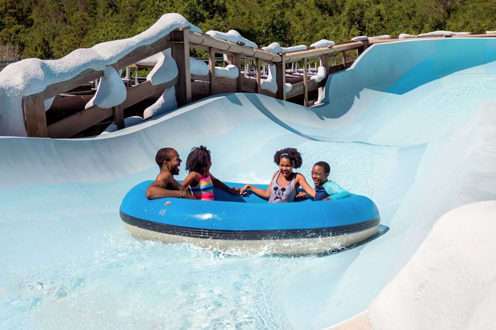 Pessoas se divertem em toboágua no Disney's Blizzard Beach Water Park