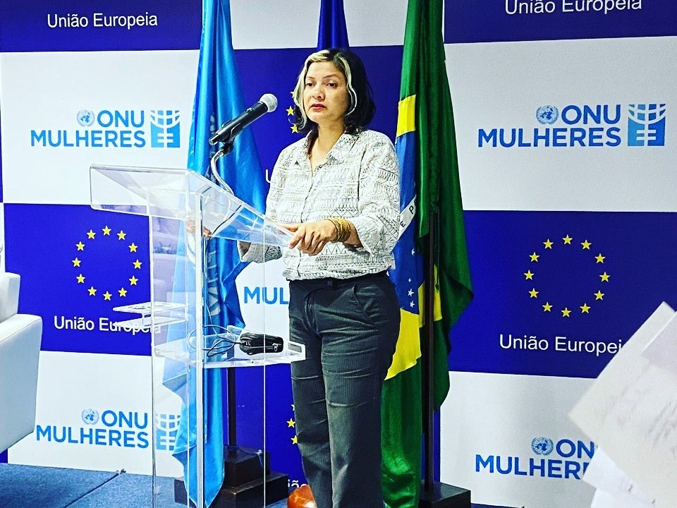 Claudelice em abertura de projeto da ONU Mulheres, em fevereiro, em Brasília