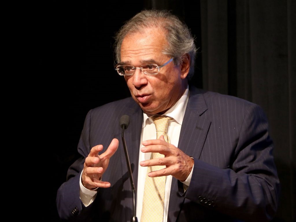 O ministro da Economia, Paulo Guedes, durante palestra no Distrito Federal