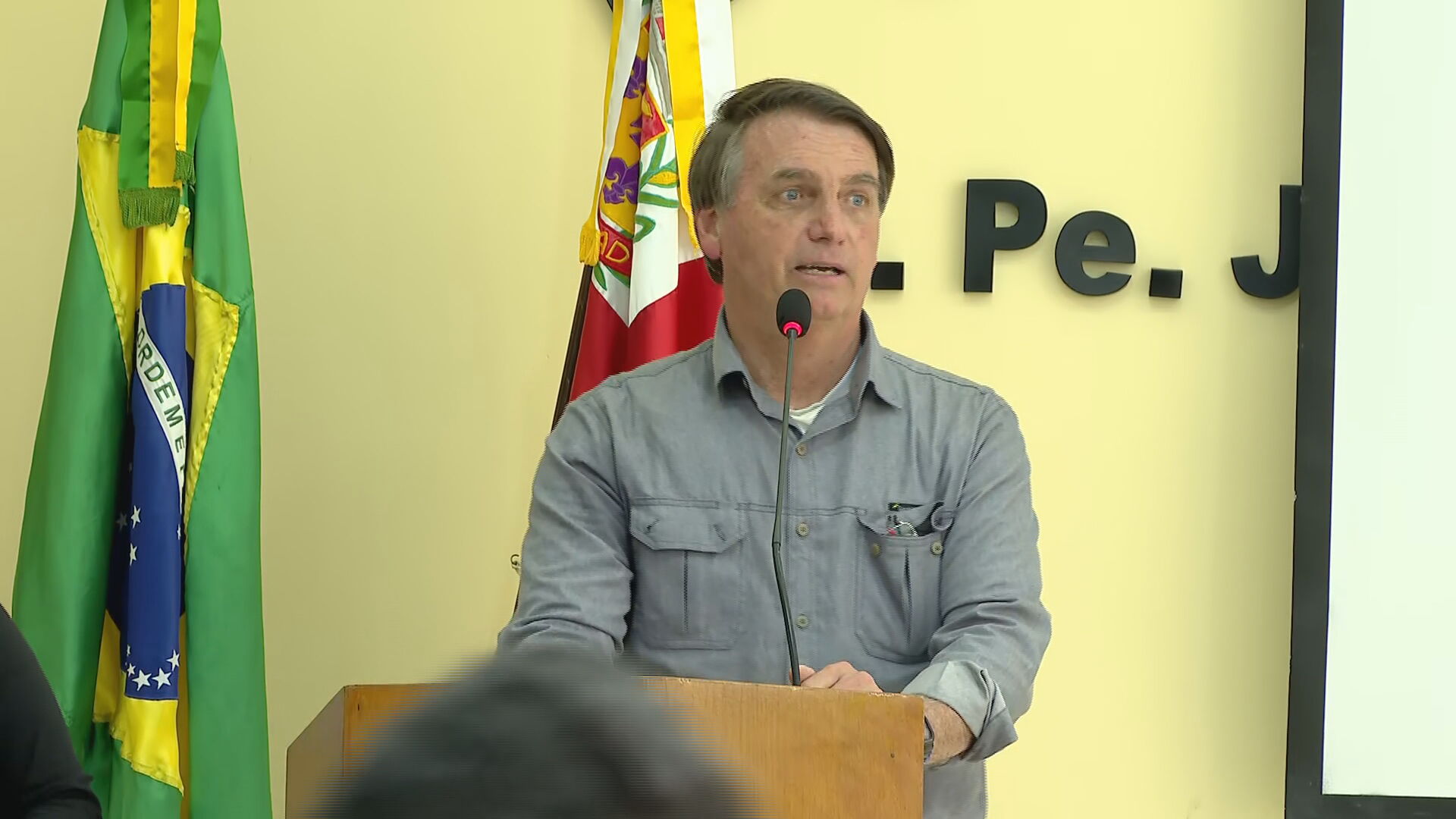 O presidente Jair Bolsonaro discursa durante evento no interior de São Paulo