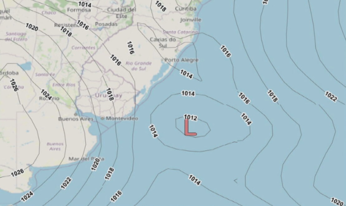 Área de formação de novo ciclone bomba, no sul do país