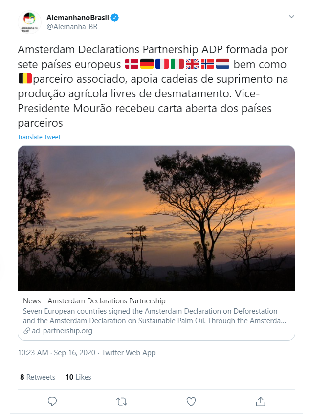 Print do tweet da embaixada alemã