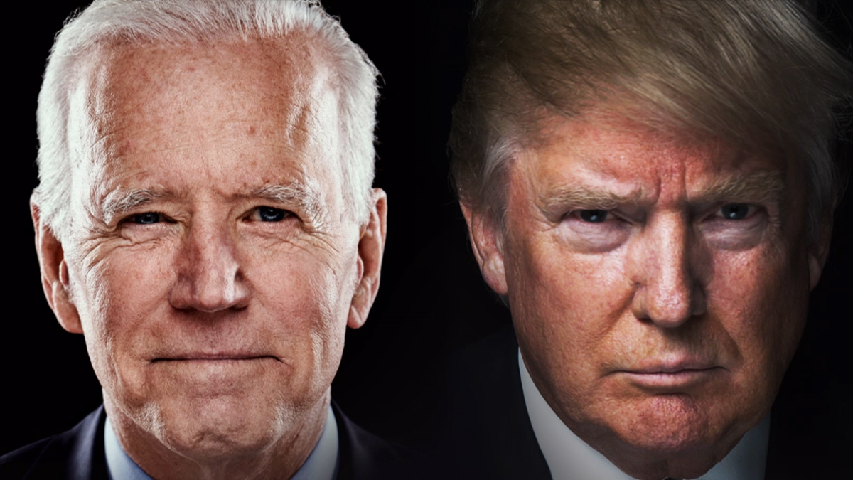 Joe Biden à esquerda e Donald Trump à direita, sem uma linha entre eles