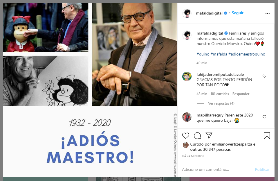 Post no Instagram da Mafalda