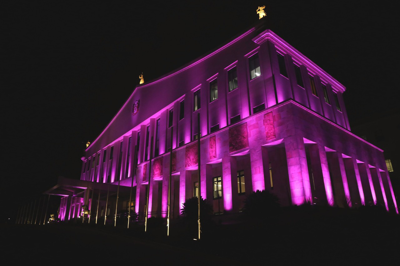 Palácio dos Bandeirantes iluminado pelo Outubro Rosa