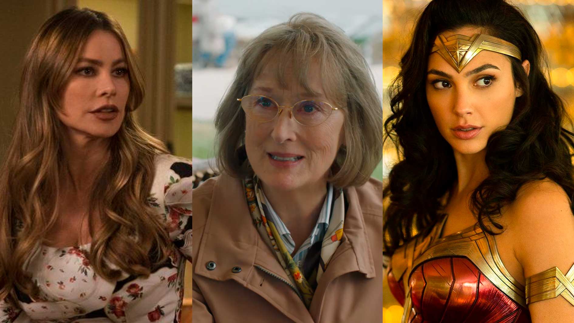 Da esquerda para a direita, Sofia Vergara, Meryl Streep e Gal Gadot