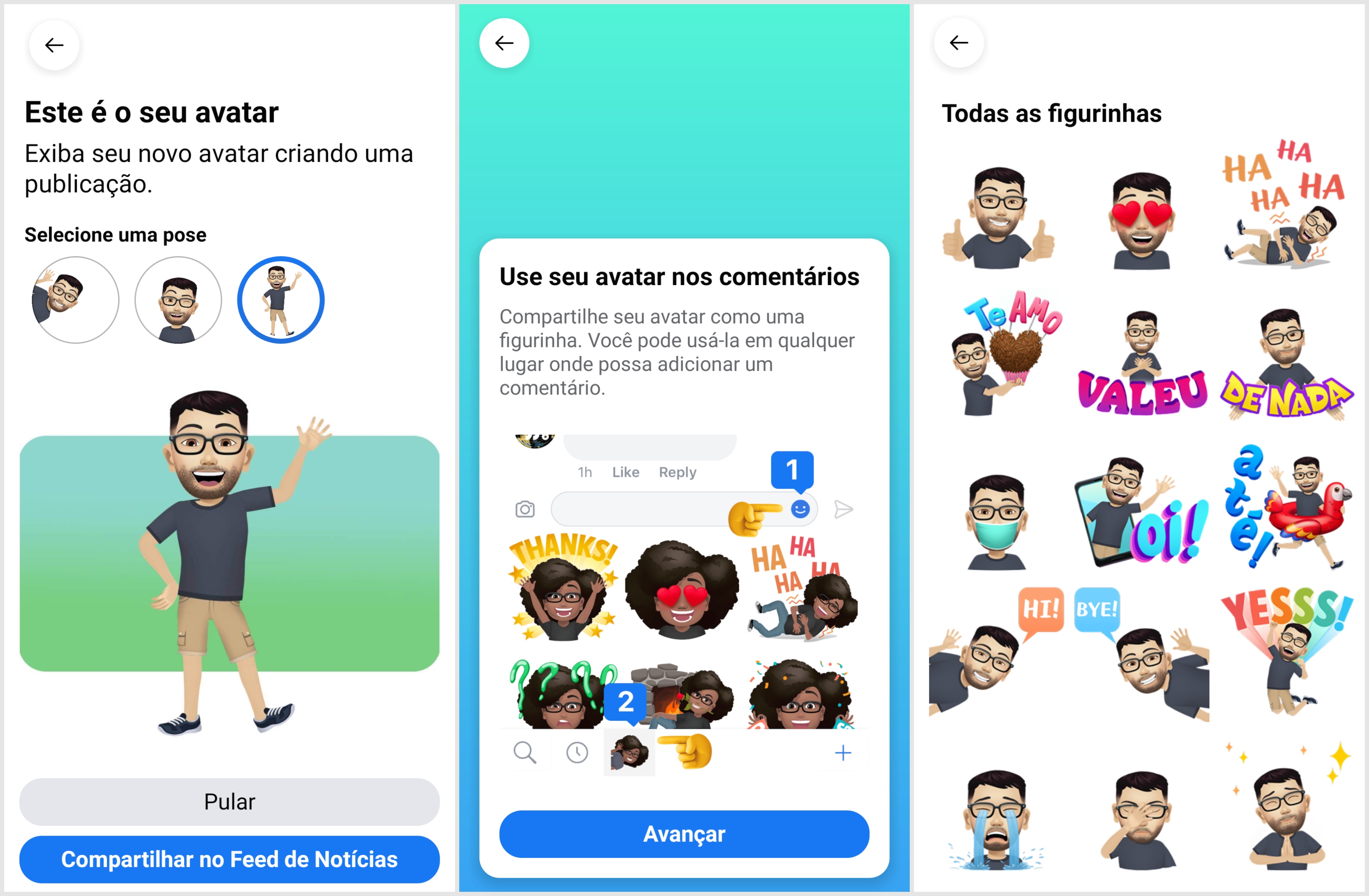 É possível usar o avatar em publicações, comentários e como plano no Facebook