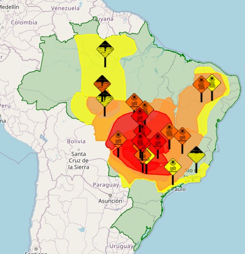 Mapa mostra os alertas para ondas de calor no Brasil