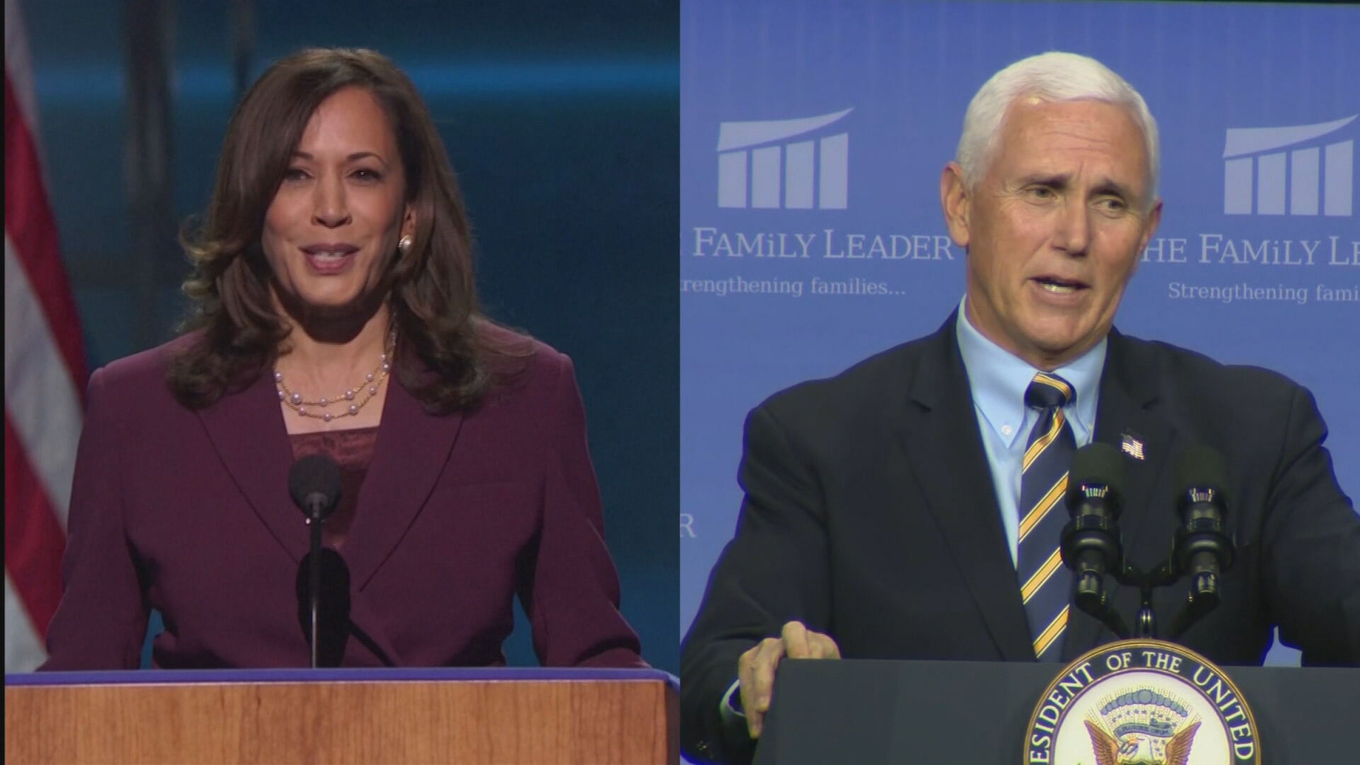 A democrata Kamala Harris e o republicano Mike Pence