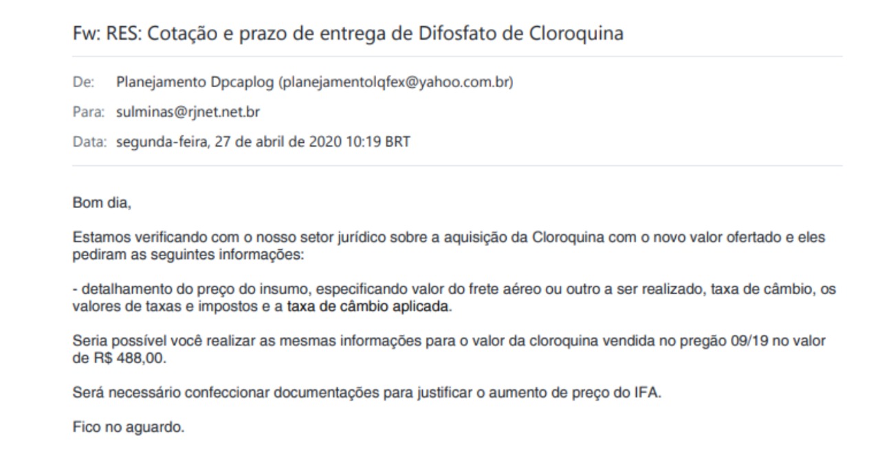 E-mail do departamento jurídico do Exército