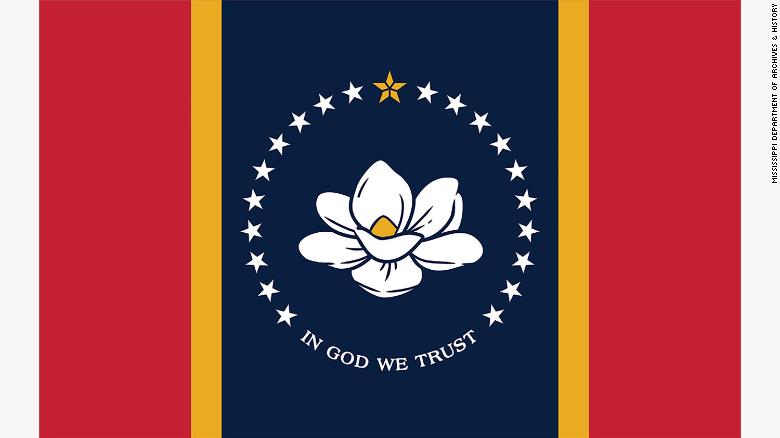 Nova bandeira do Mississipi, que traz a magnólia no centro