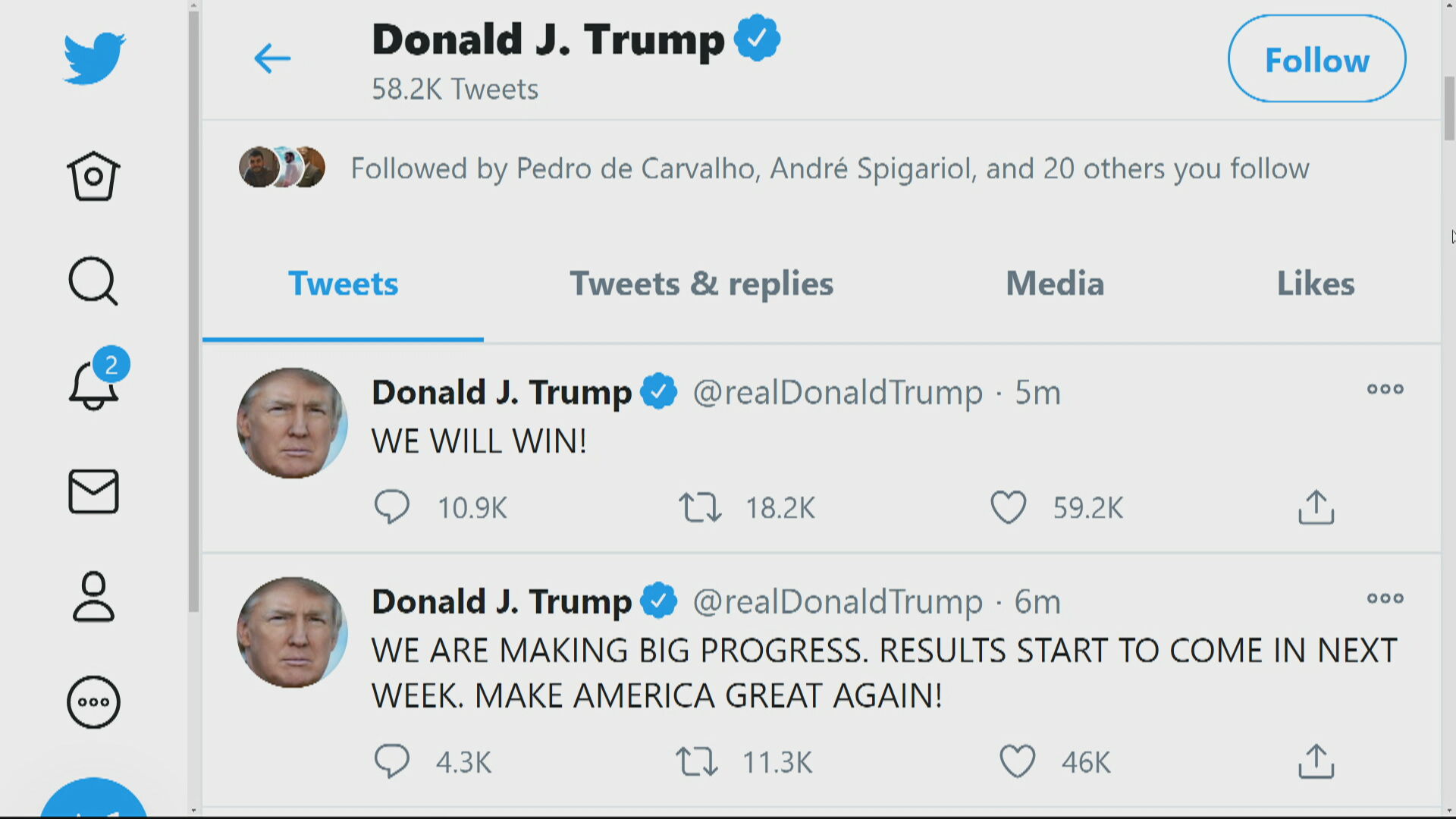Tweets de Donald Trump sobre processos eleitorais nos EUA
