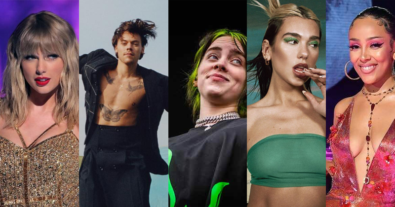 Taylor Swift, Harry Styles, Billie Eilish, Dua Lipa e Doja Cat