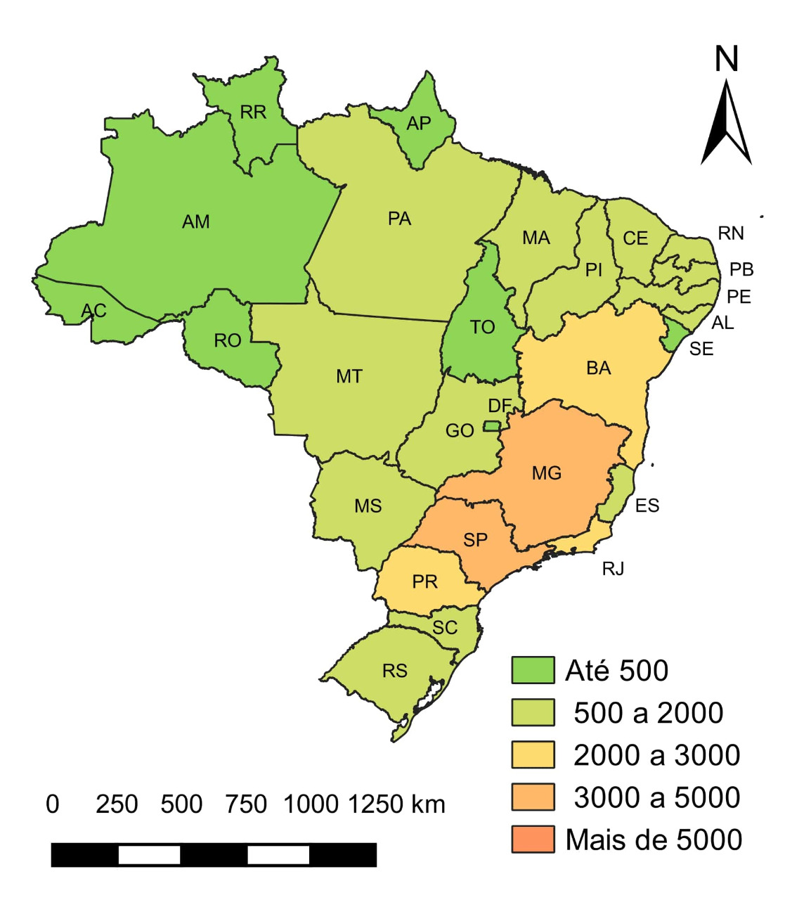 Mapa mostra número de mortes no trânsito por unidade da federação em 2018