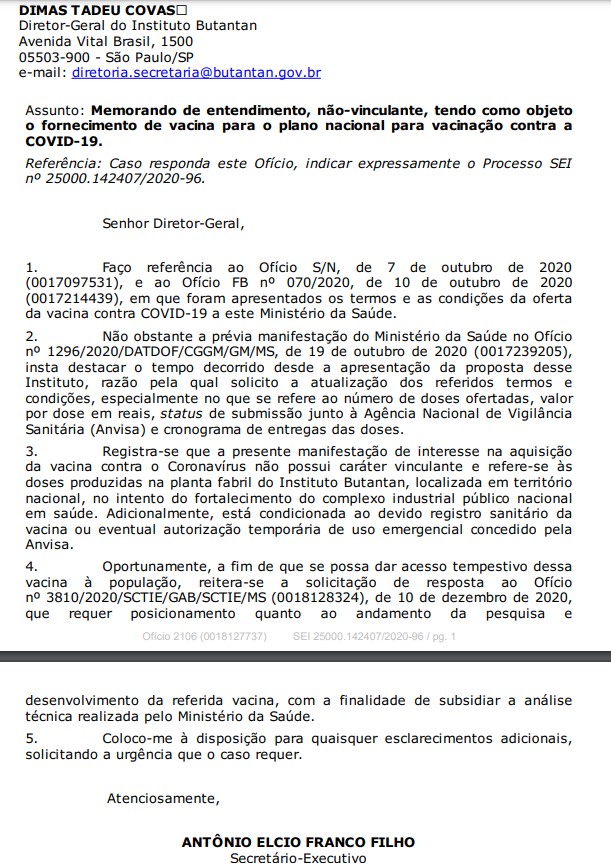 Documento assinado pelo secretário Antônio Élcio Franco