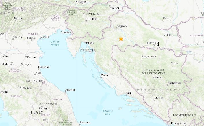 Estrela no mapa mostra área atingida por terremoto