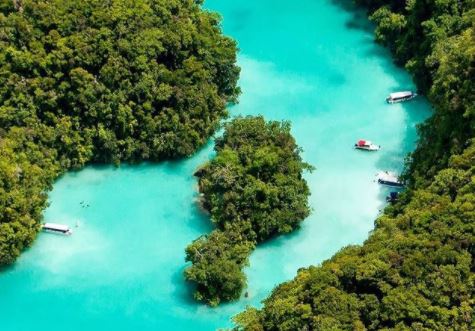 Visão aérea de ilha em Palau, país no Oceano Pacífico