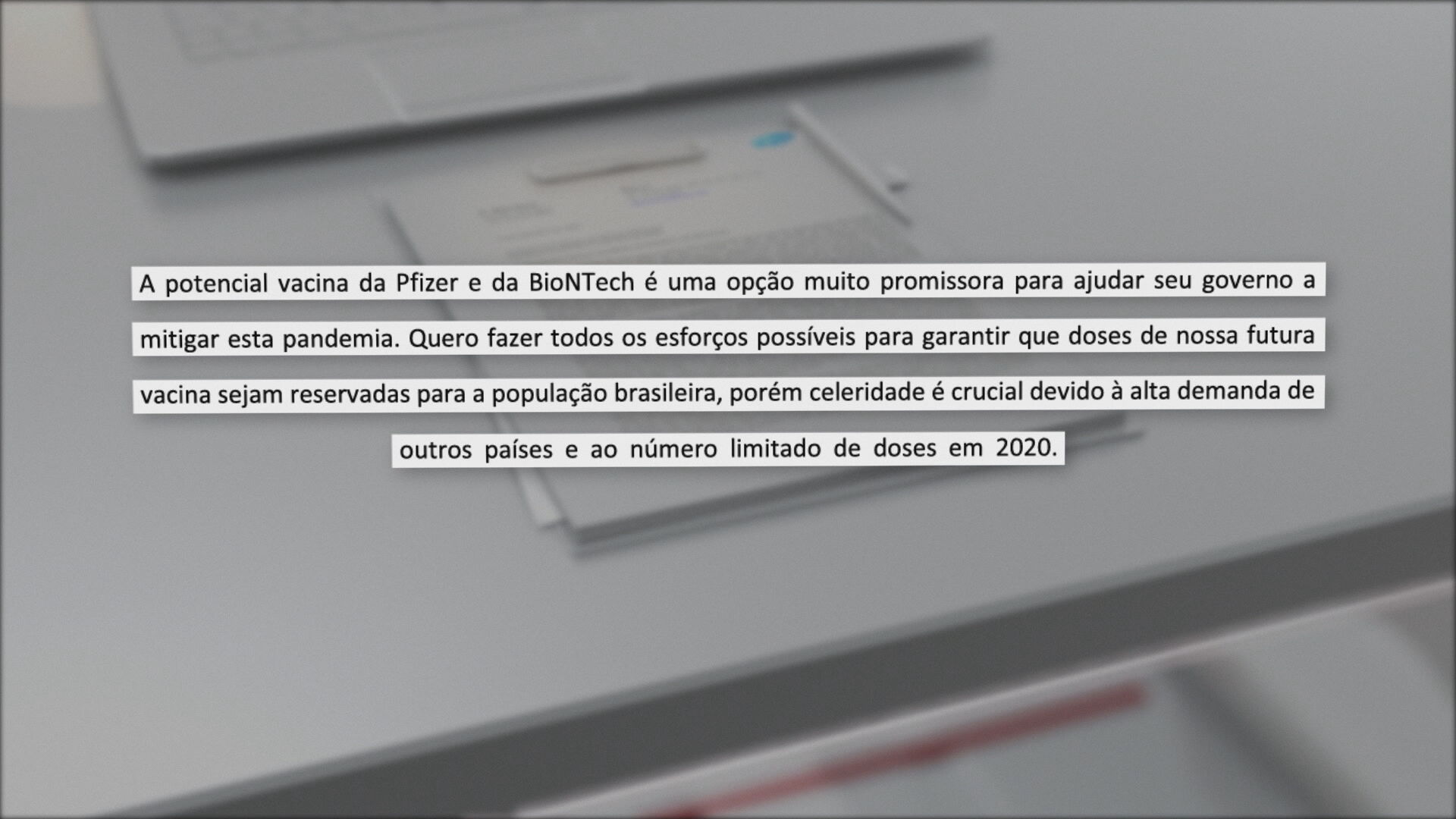 Trecho da carta do CEO global da Pfizer para o presidente Jair Bolsonaro (sem pa