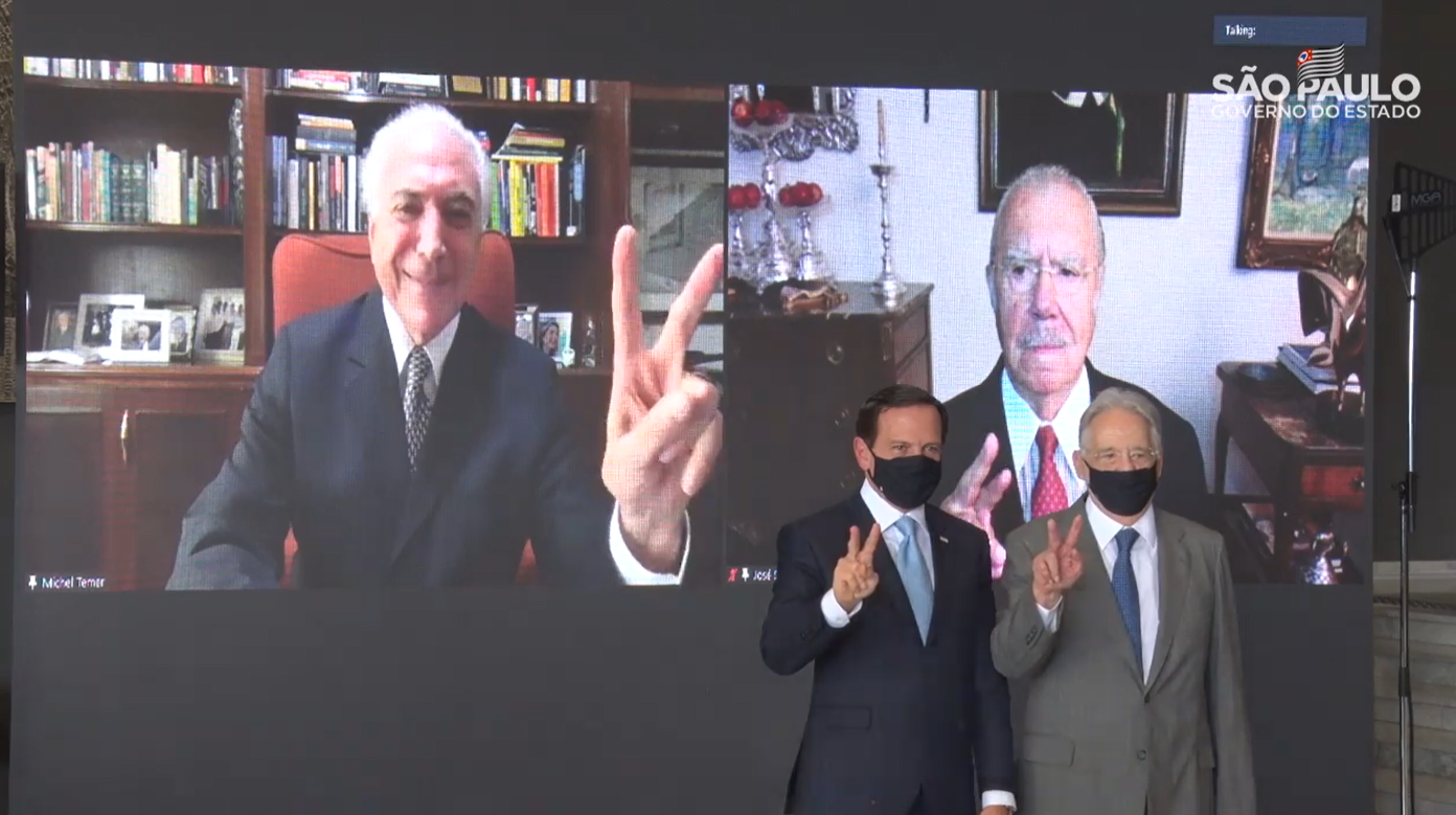 O governador de SP João Doria e os ex-presidentes FHC, Temer e Sarney