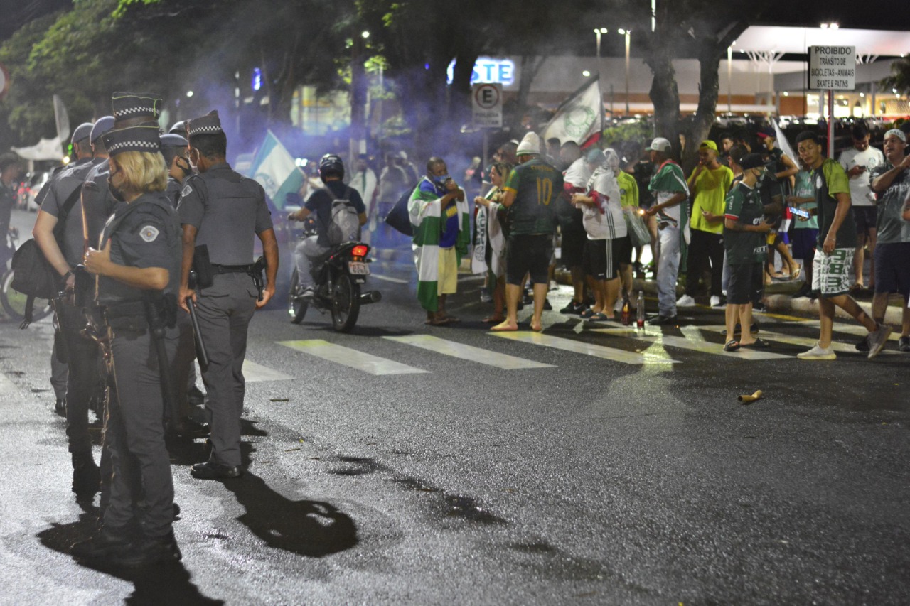 Torcedores do Palmeiras comemoram o título após partida entre Palmeiras e Santos