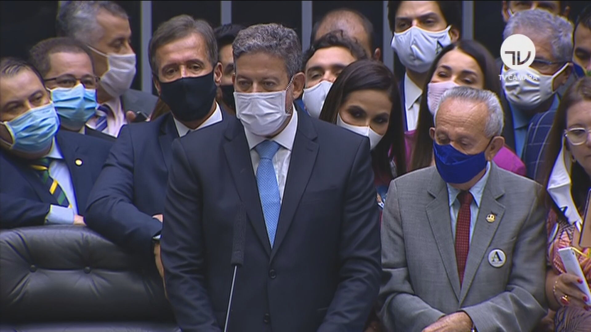 Presidente eleito da Câmara dos Deputados, Arthur Lira, faz seu discurso de poss