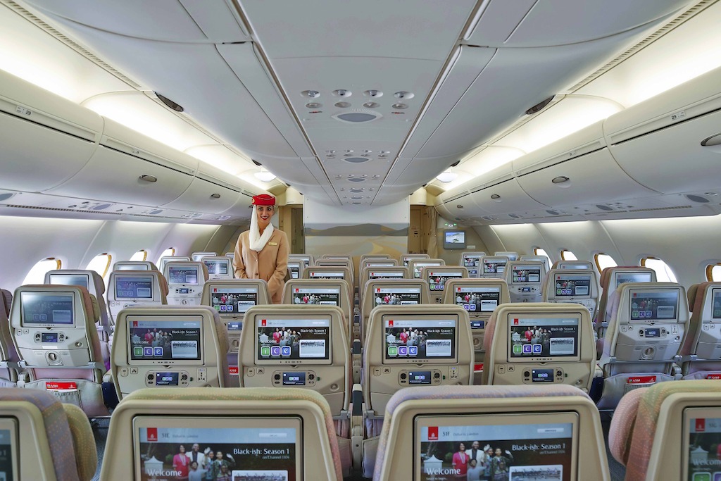 Classe econômica do A380 da Emirates