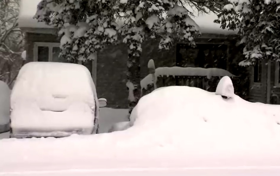 Carros cobertos pela neve após tempestade no Texas (EUA)