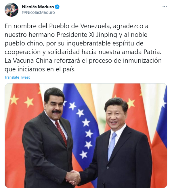 Tweet de Nicolás Maduro