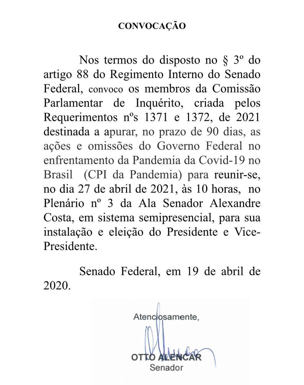  Ato assinado nesta segunda-feira (19) por Otto Alencar