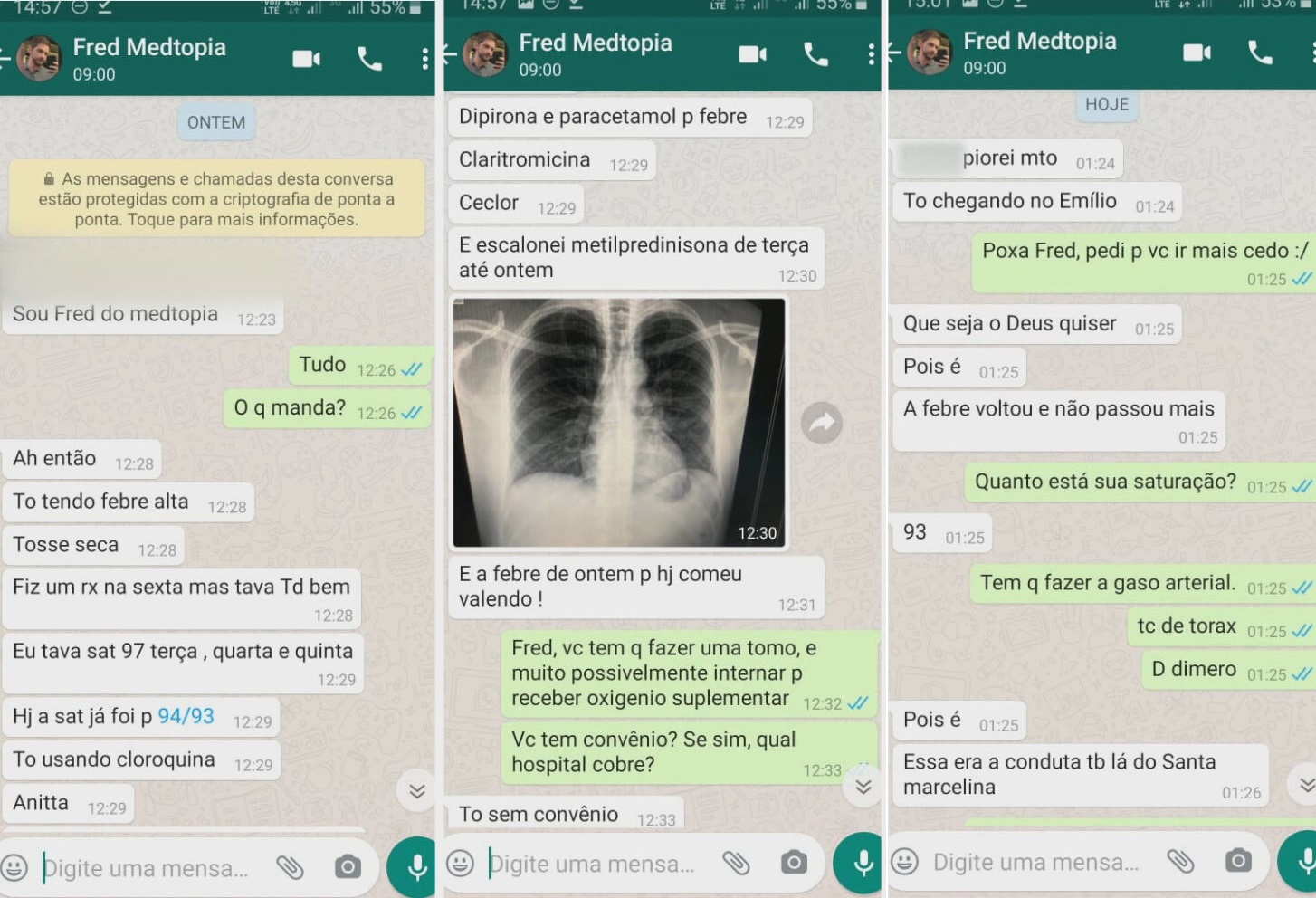 Imagem mostra conversas de médico Frederic Jota Lima, que morreu por COVID-19 e 