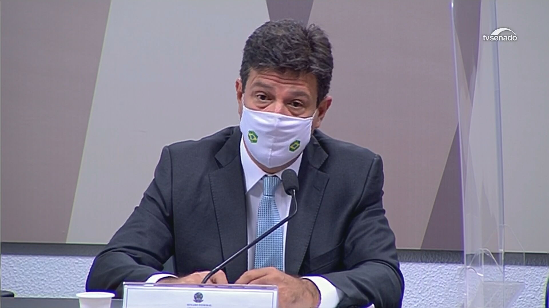 O ex-ministro da Saúde, Luiz Henrique Mandetta, fala na CPI da Pandemia