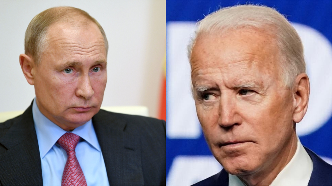 Vladimir Putin (à esquerda) e Joe Biden (à direita)