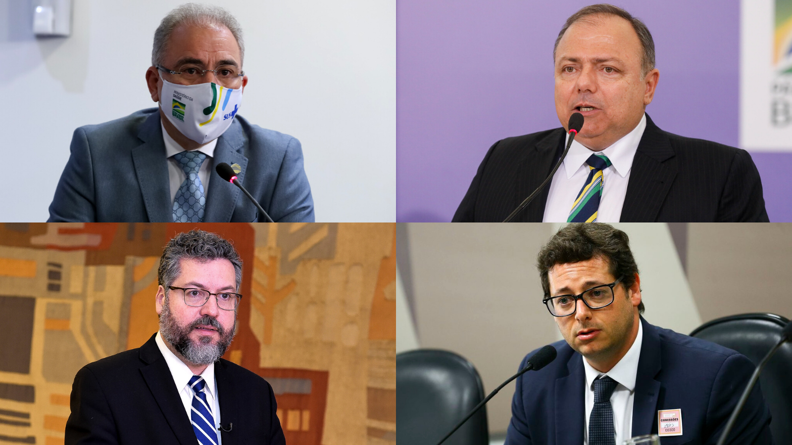 Marcelo Queiroga, Eduardo Pazuello, Ernesto Araújo e Fabio Wajngarten
