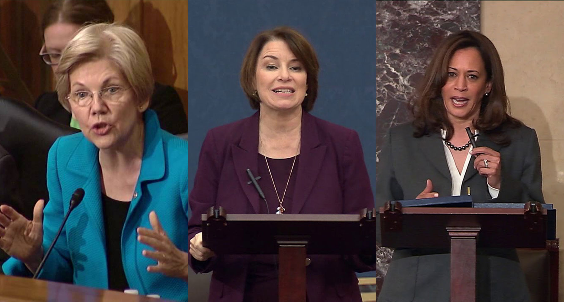 Elizabeth Warren, Amy Klobuchar e Kamala Harris