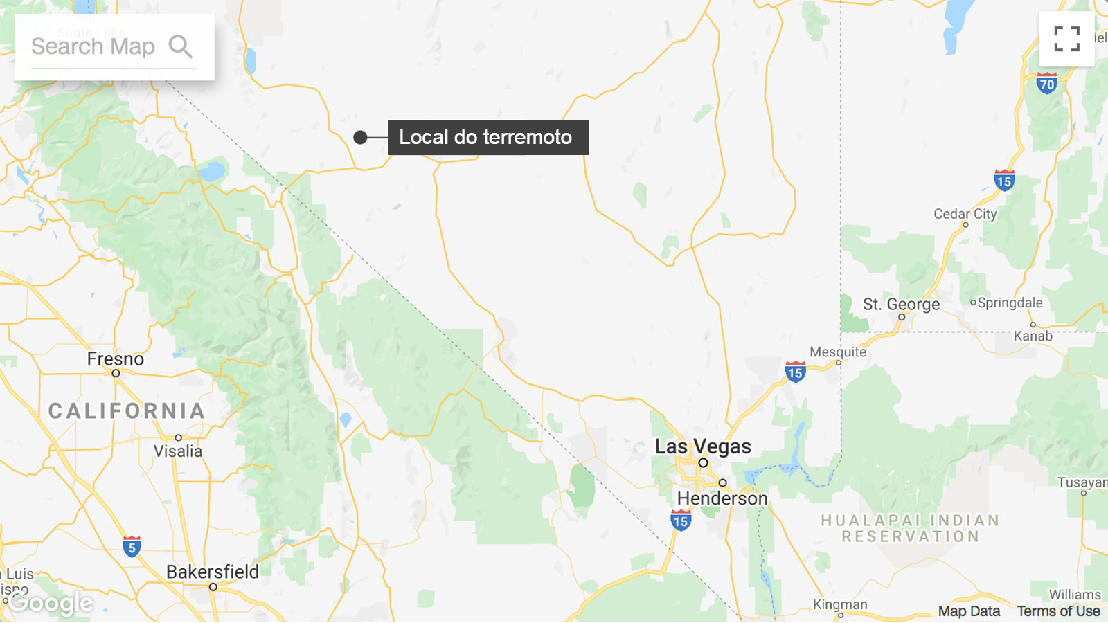 Local do terremoto que atingiu Nevada, nos Estados Unidos