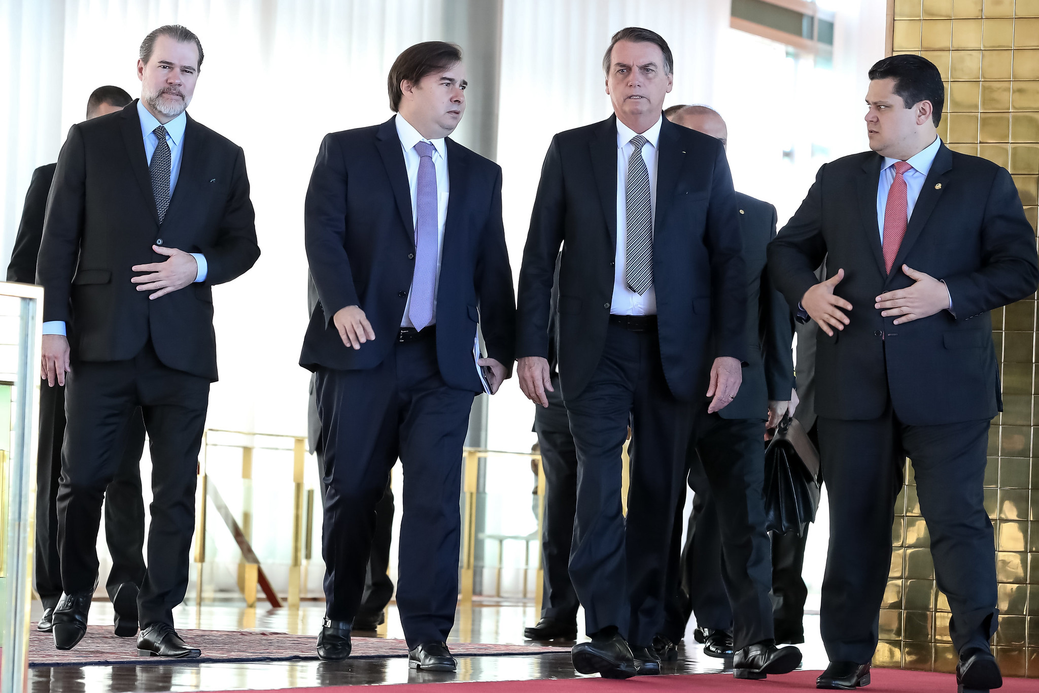 Dias Toffoli, Rodrigo Maia, Jair Bolsonaro e Davi Alcolumbre em Brasília