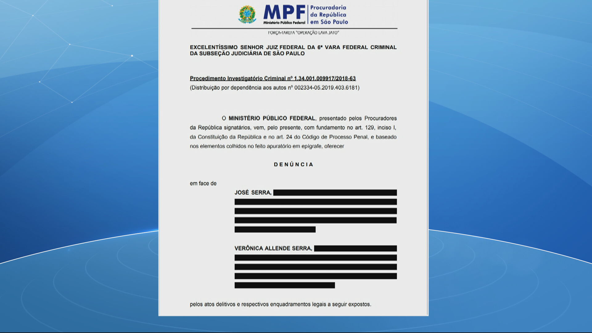 Denúncia do Ministério Público contra José Serra e a filha Verônica Allende Serr