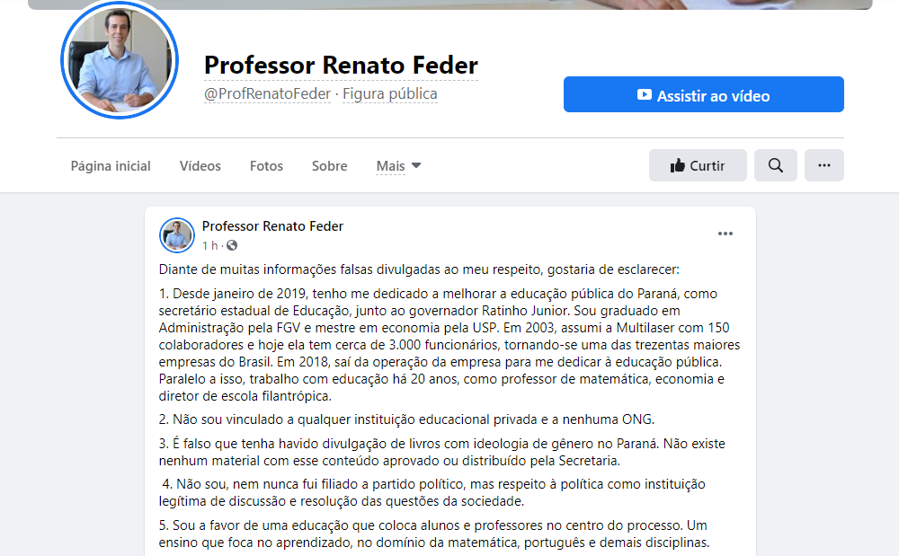 Texto publicado por Renato Feder, em rede social