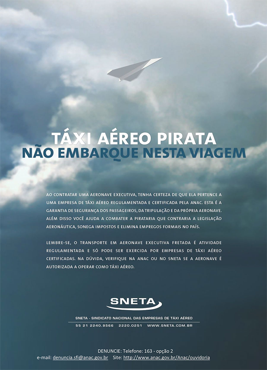 anúncio contra voos piratas no site da sneta