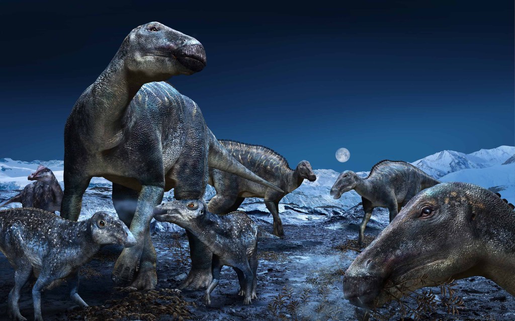 Ilustração do hadrossauro, um dos maiores dinossauros a caminhar pela Terra