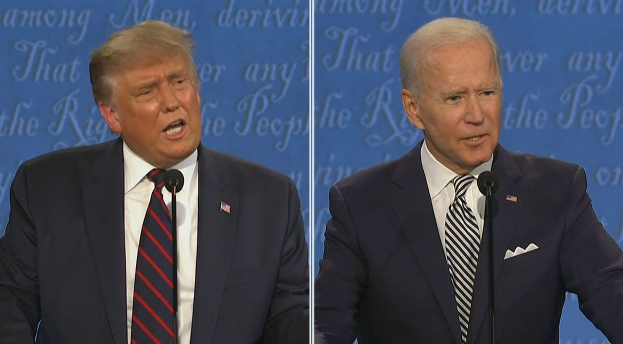 O republicano Donald Trump e o democrata Joe Biden durante primeiro debate presidencial nos EUA