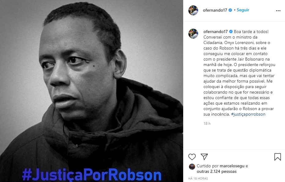 O jogador brasileiro Fernando Lucas Martins disse que conversou com o presidente Jair Bolsonaro sobre a prisão do motorista Robson Oliveira, na Rússia