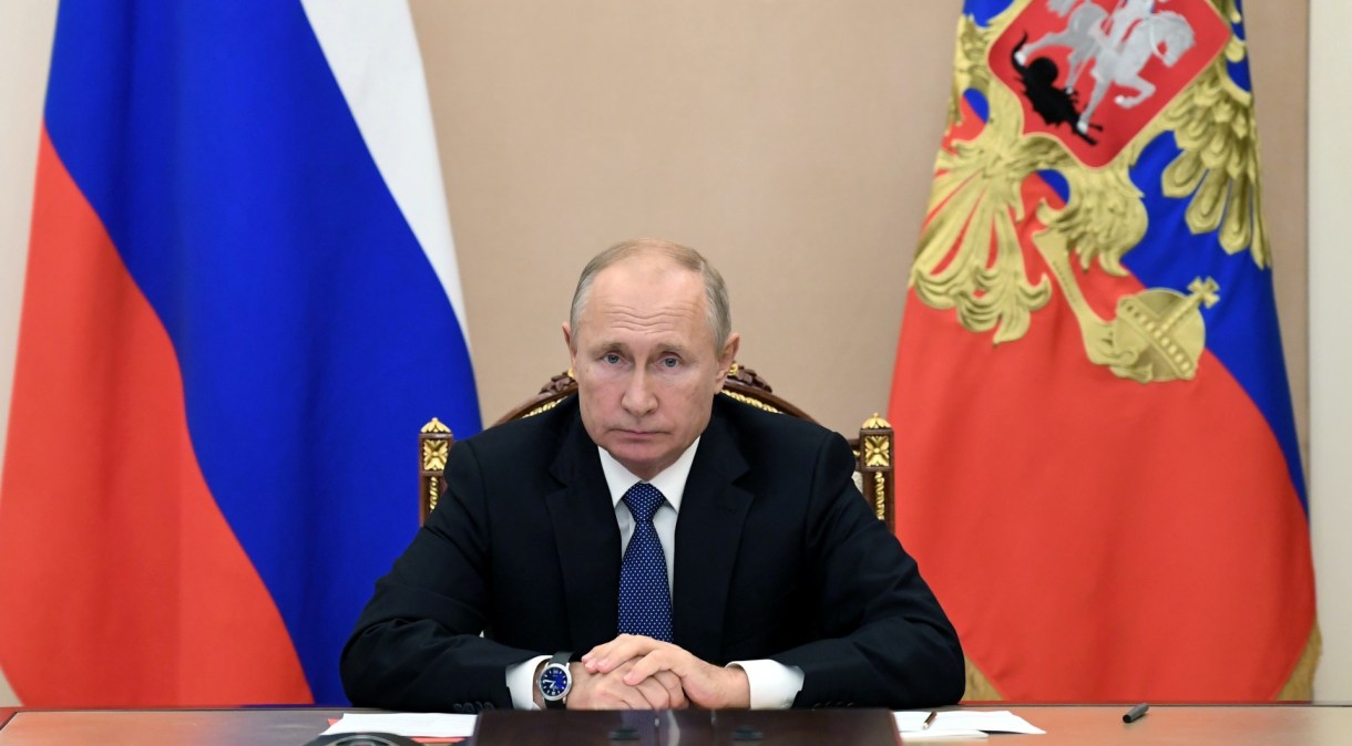 O presidente da Rússia, Vladimir Putin, durante teleconferência em Moscou