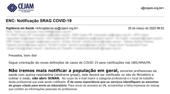 De acordo com e-mail, pacientes com o novo coronavírus que procurarem estas UBS, AMAs e os Pronto-Atendimentos não serão notificados ao Ministério da Saúde